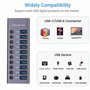 Usb 3.0 Hub 10-port Hub Docking Station with Independent Switch Usb Splitter