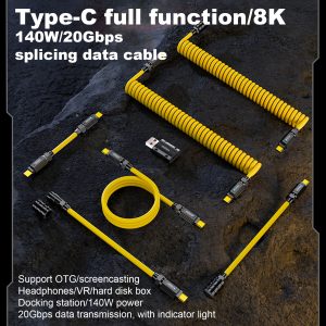 USB C Charging Cable Data Transmission Cable 140W Power Delivery Cord Type C 8K Audio Video Fasting Charging Zinc Alloy Head Data Cable