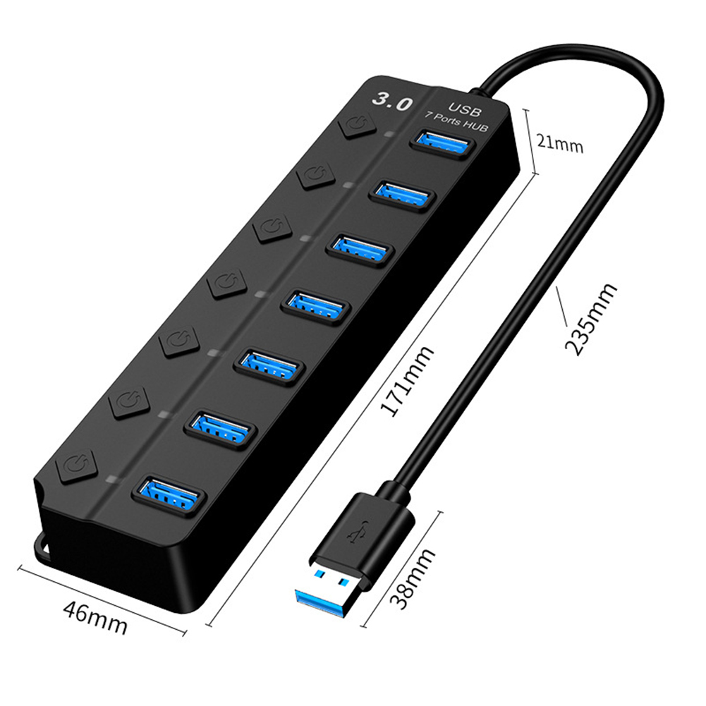Multiport Adapter 7 In 1 USB 3.0 Dongle With Cable Data Adapter 5Gbps High Speed USB Hub For Laptop Printer Flash Drive 7-port HUB (1 USB3.0 port)