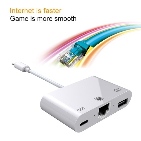 3-in-1 Network Card Converter Lighting To Rj45 Adapter Mobile Phone To Network Cable Compatible For Iphone white bag
