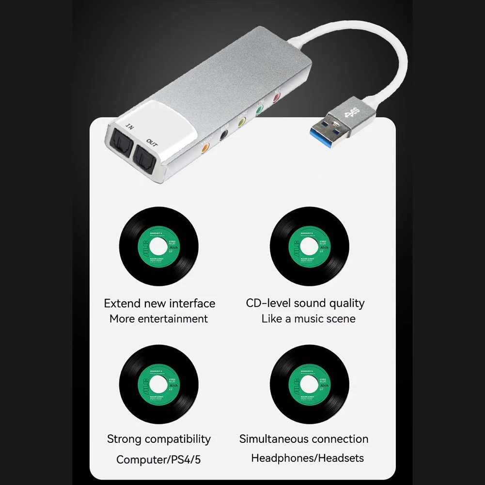 External Audio Converter USB Audio Adapter External Stereo Sound Card 7.1 5.1 Channel Audio Sound Decoder Converter SPDIF Optical For Laptop Desktop PC grey
