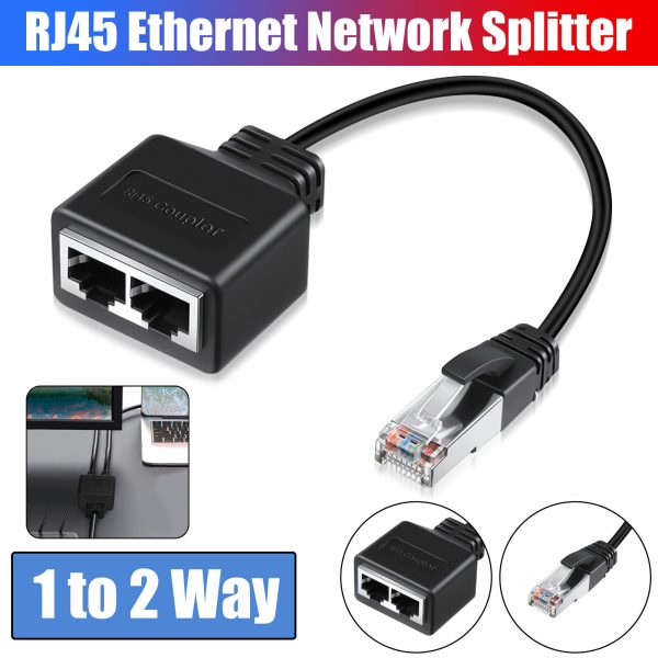 Gigabit Ethernet Splitter Rj45 Male To 2 Female Adapter Cable Ethernet Socket Connector Extension Cable black