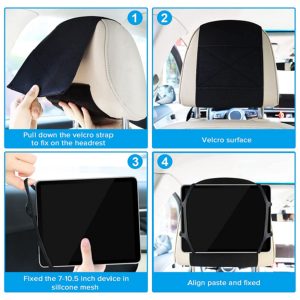 Adjustable Car Headrest Mount Holder Stretchable Silicone Cover Bracket Seat Back Universal For 7-10.5 Inch Tablet black
