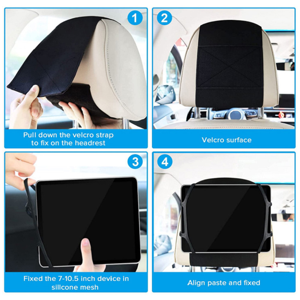 Adjustable Car Headrest Mount Holder Stretchable Silicone Cover Bracket Seat Back Universal For 7-10.5 Inch Tablet black