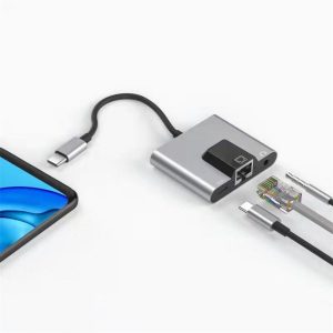 USB C To Ethernet Adapter Network Converter Plug & Play Type-C High Speed 100Mbps Ethernet Adapter USB C To 3.5Mm Audio Converter PC Fast Charging Expansion Base
