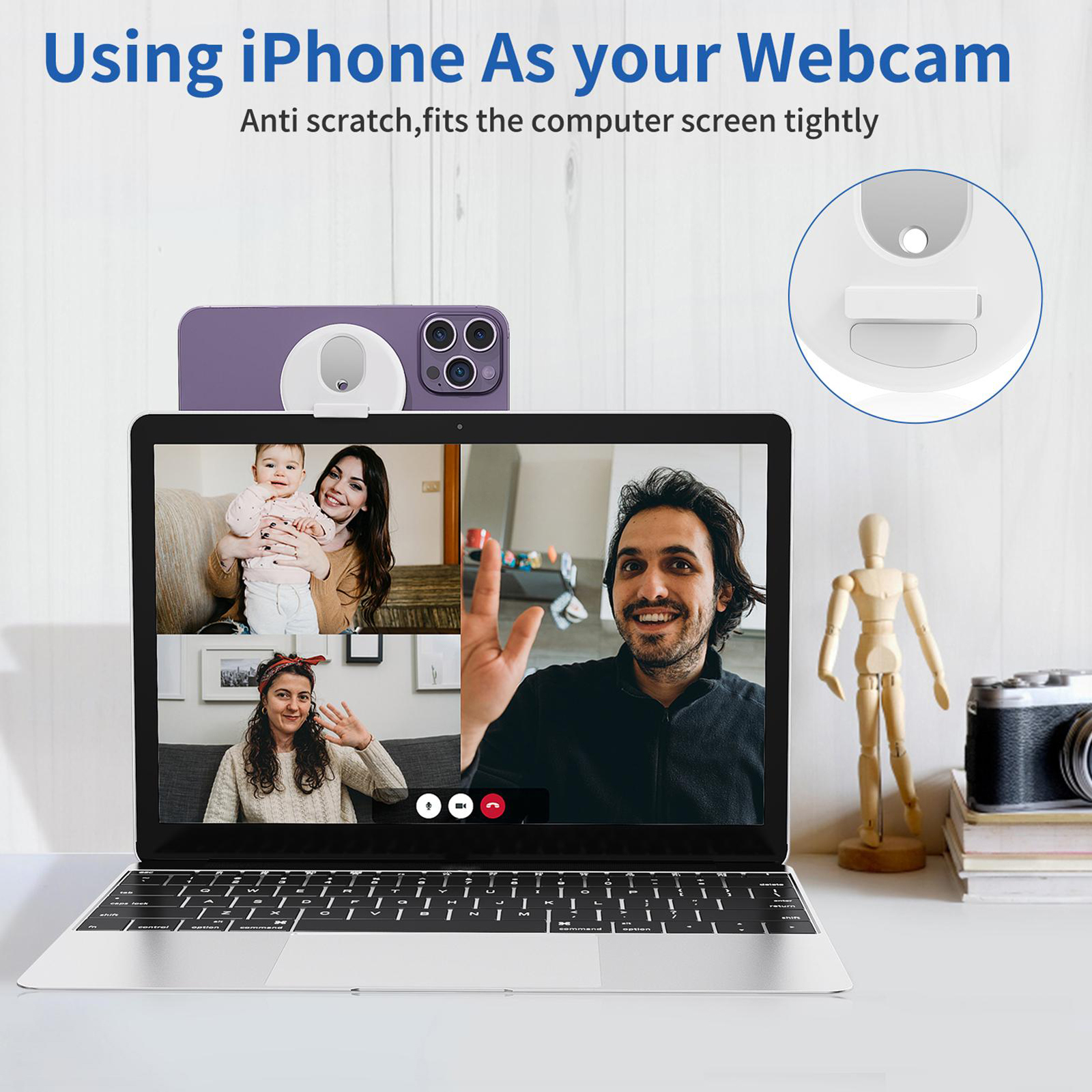 Continuity Camera Mount Magnetic Suction Webcam Bracket 103AA12 MG-12 Compatible For Mac Book Iphone White