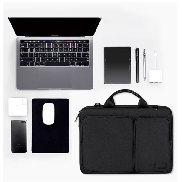 Men Women Laptop Bag Large Capacity Briefcase Shoulder Bag Compatible For Macbook Pro 13 14 15.4 (with Shoulder Strap) black 14.1-15.4 inches