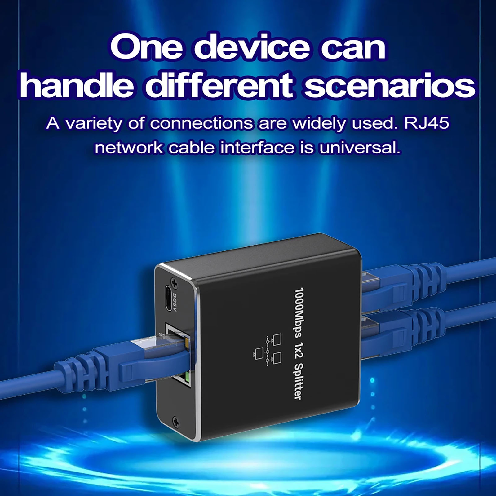 Ethernet Cable Splitter 1 Input 2 Output Ethernet Splitter High Speed 1000Mbps Network Adapter With USB Power Cable Ethernet LAN Network Adapter Hub For Computer black