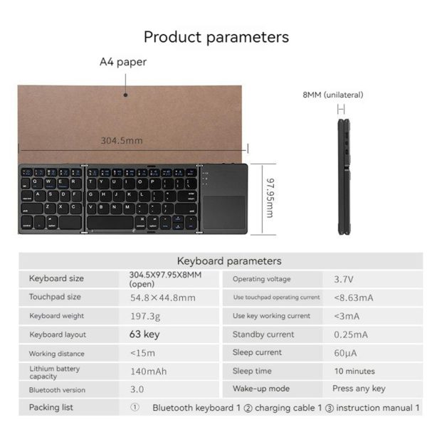 Portable Mini Bluetooth Keyboard Wireless Foldable Trackpad Keyboard