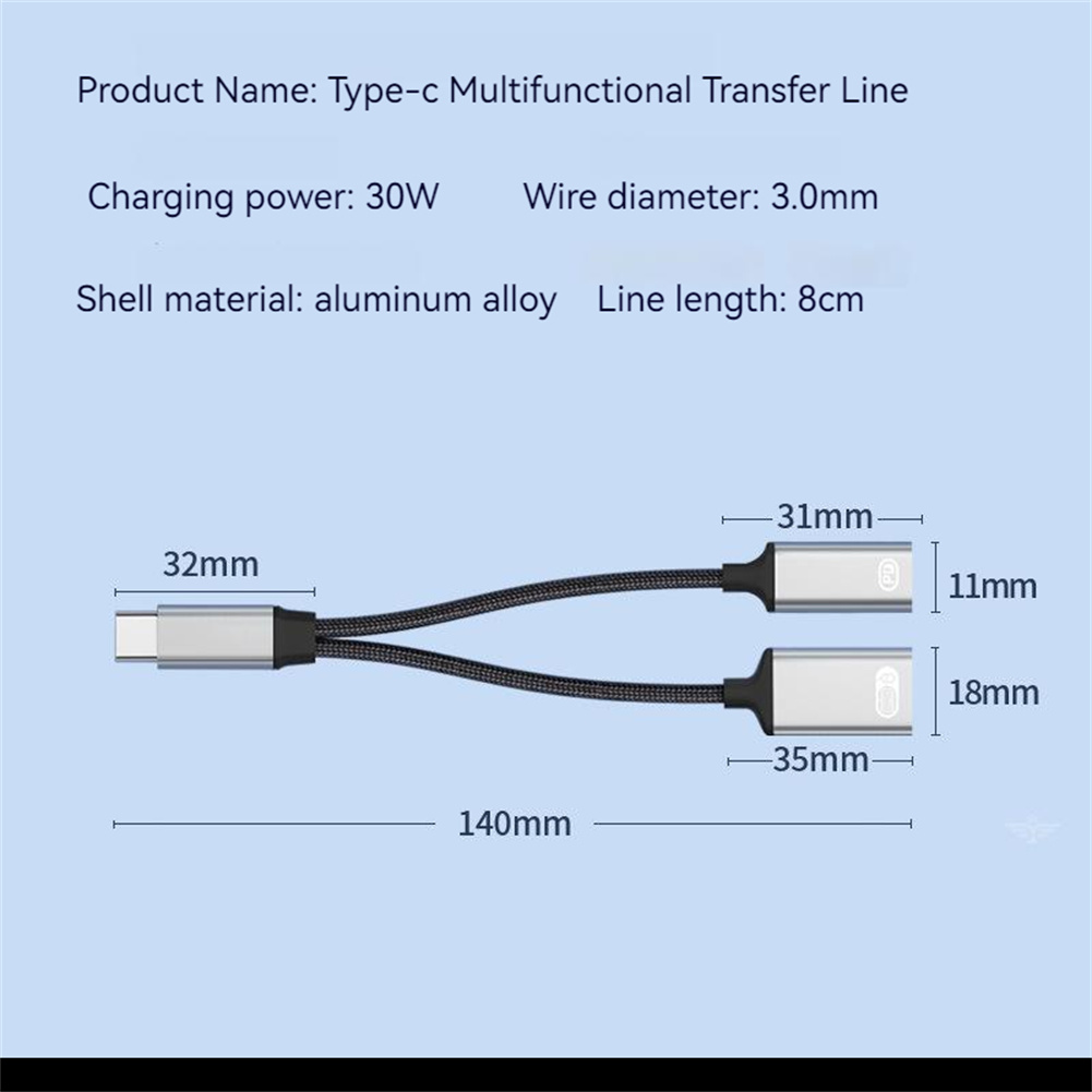 Multi-functional Type-c 2-in-1 Adapter Cable Pd Fast Charge Otg Compatible For Ipad Pro / TV Chromecast Samsung Iron gray