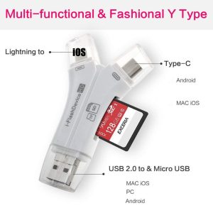 4-in-1 Universal Mobile Phone Card Reader High-Speed Transmission Smart Sd Tf Camera Otg Card Reader Black