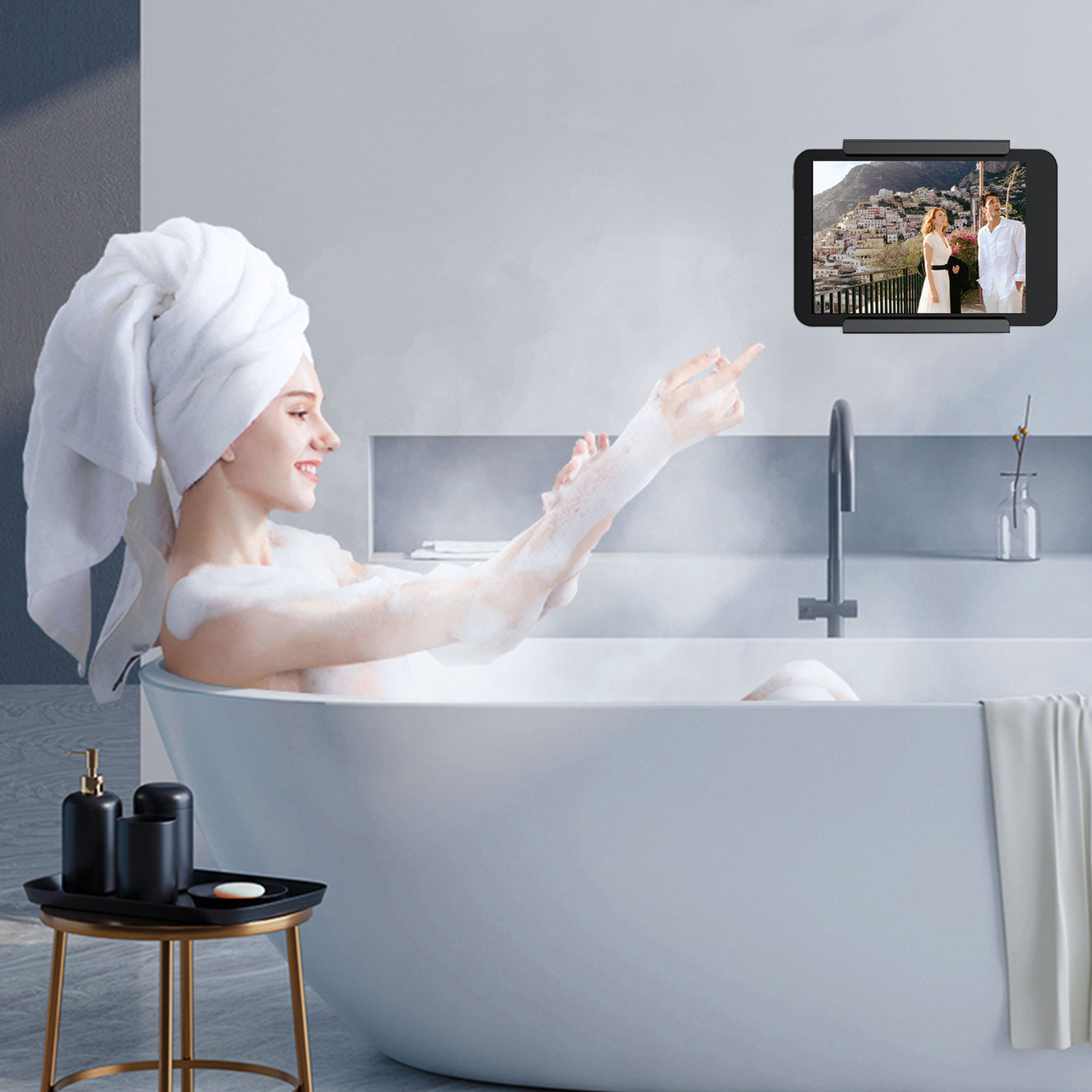 Universal Wall Mounted Tablet Stand Holder Wall Mount Bracket Stabilizer Kitchen Tablet Holder For All Tablet Phones White