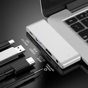 4 In 1 Usb C Hub Adapter With Aux 3.5mm Interface 4k Hdmi-compatible Compatible For Ipad Pro 11/12.9 2019/2020 grey