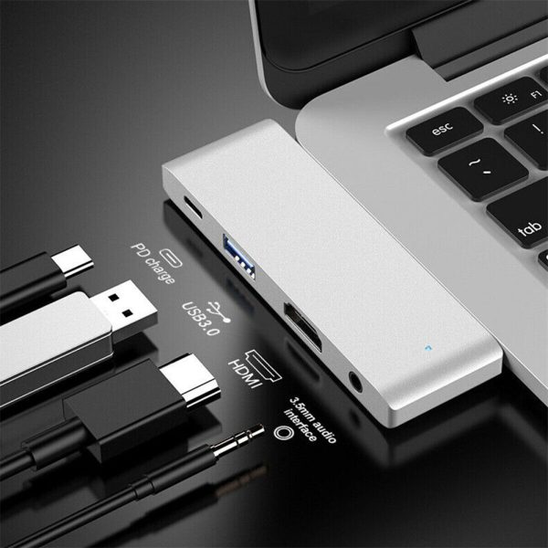 4 In 1 Usb C Hub Adapter With Aux 3.5mm Interface 4k Hdmi-compatible Compatible For Ipad Pro 11/12.9 2019/2020 grey